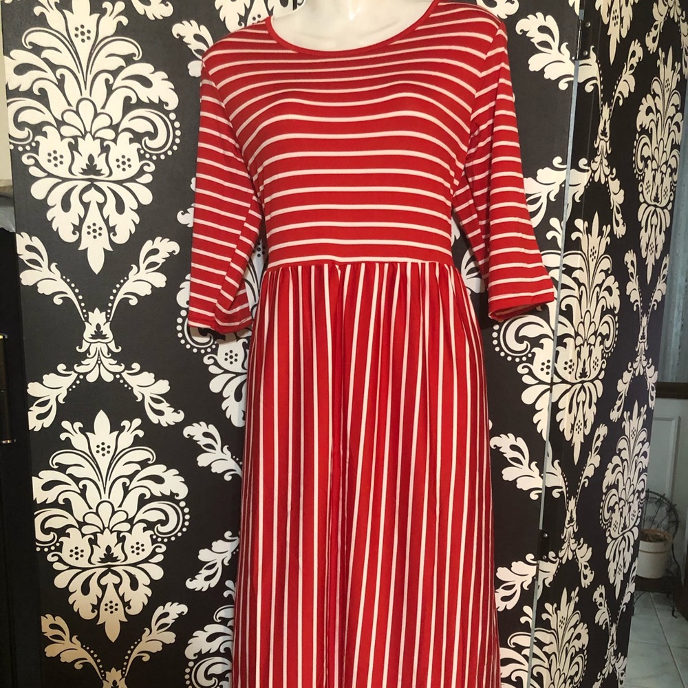 Red and white striped dress